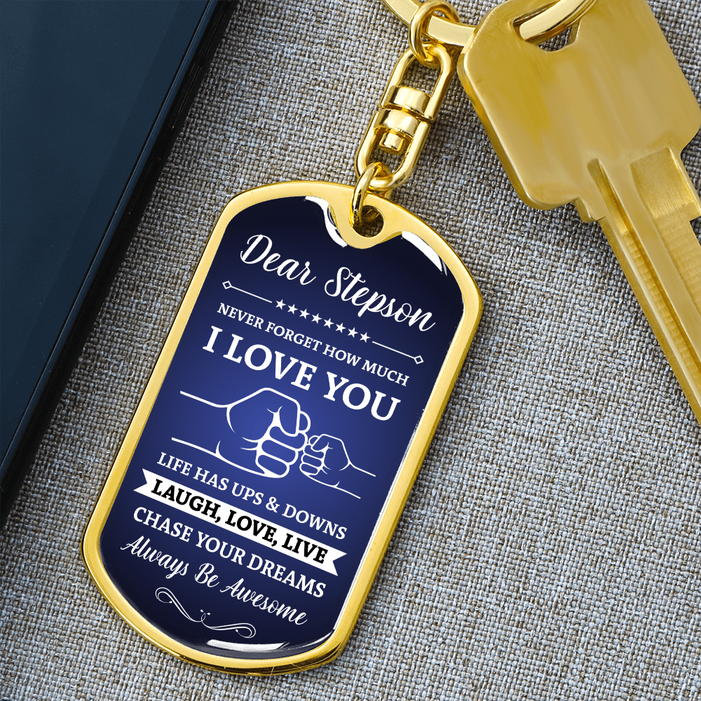 To My Stepson Dog Tag Keychain - Gift From Mom & Dad