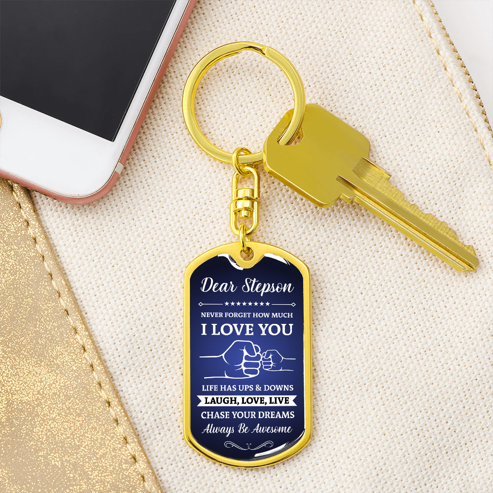 To My Stepson Dog Tag Keychain - Gift From Mom & Dad