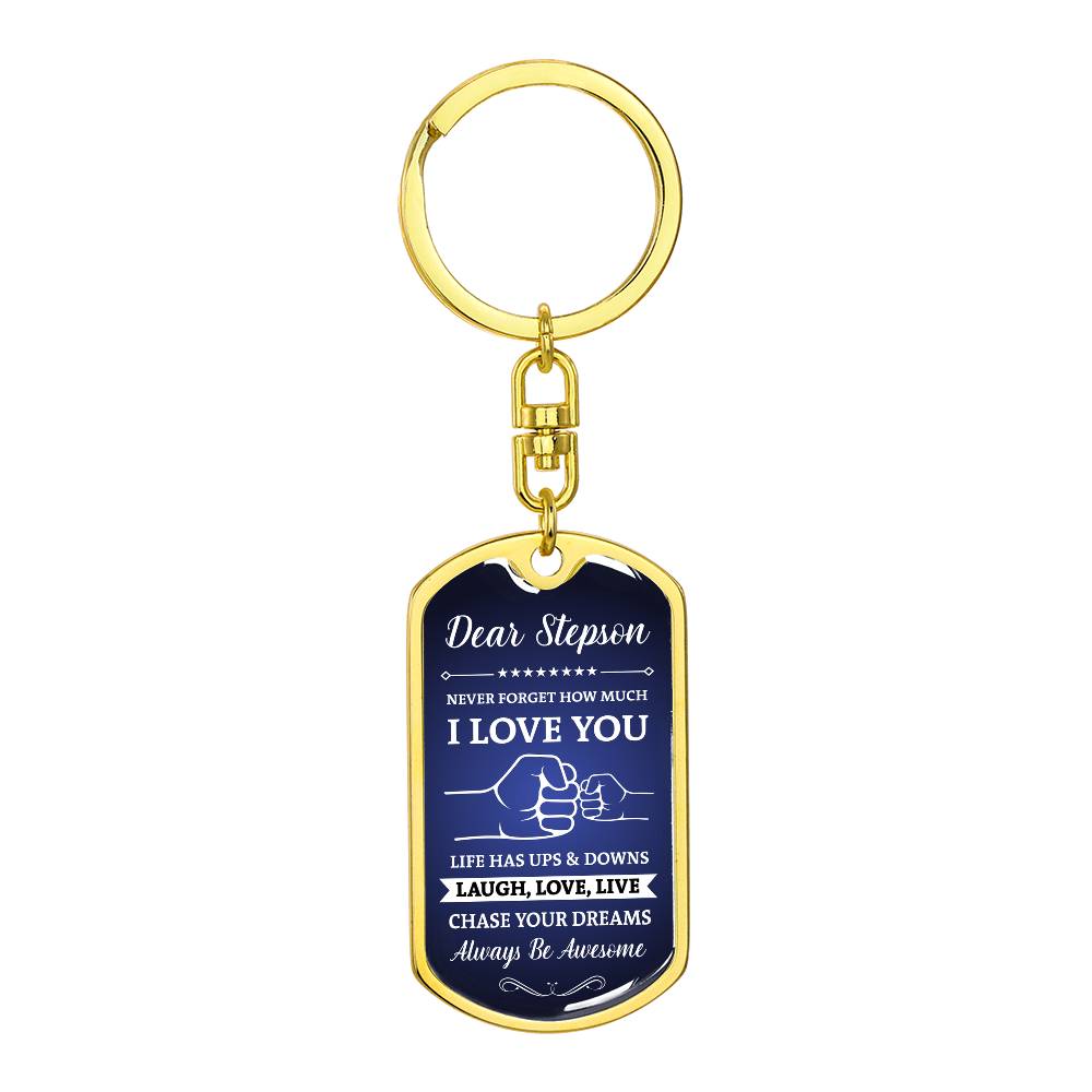To My Stepson Dog Tag Keychain - Gift From Mom & Dad