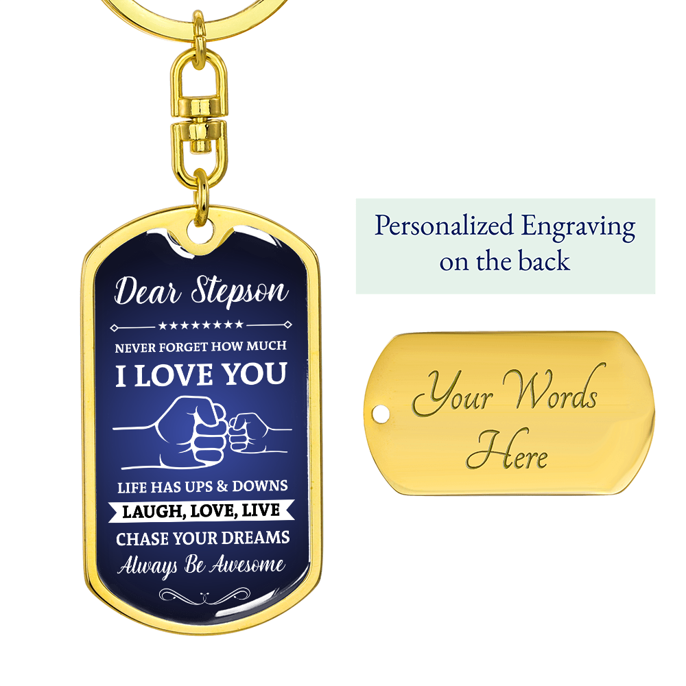To My Stepson Dog Tag Keychain - Gift From Mom & Dad