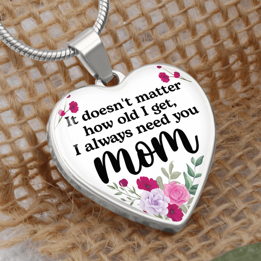 Silver heart charm bracelet with engraved quote for mom