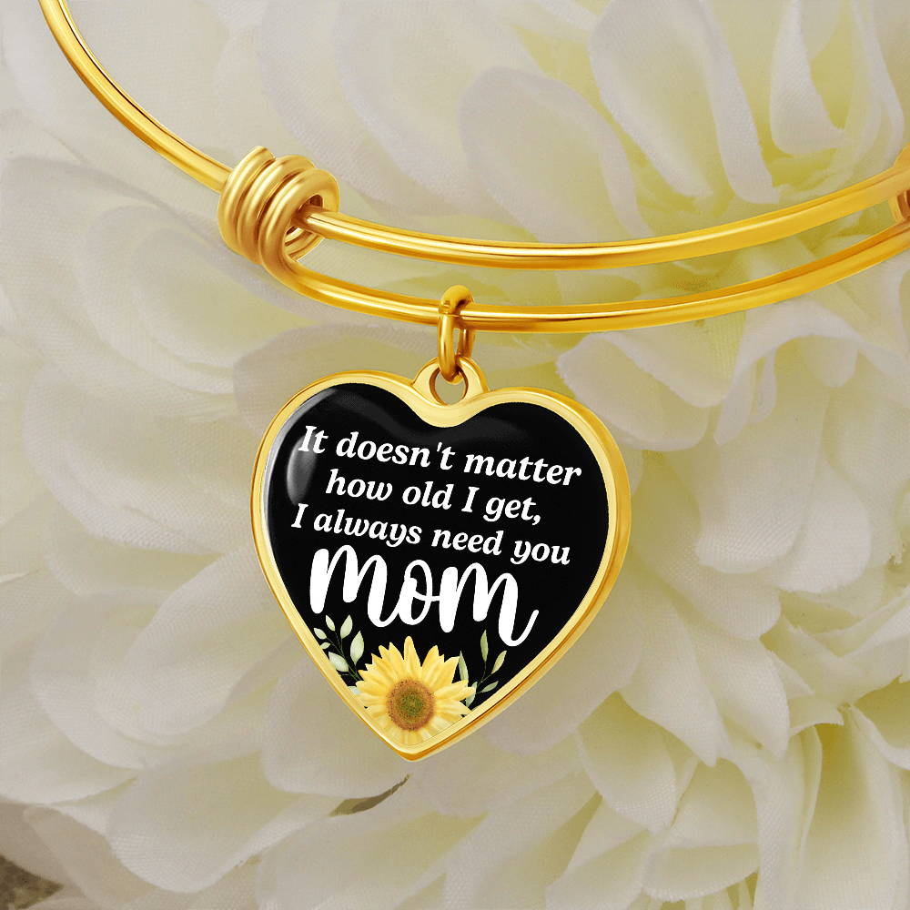 Silver heart charm bracelet with engraved quote for mom