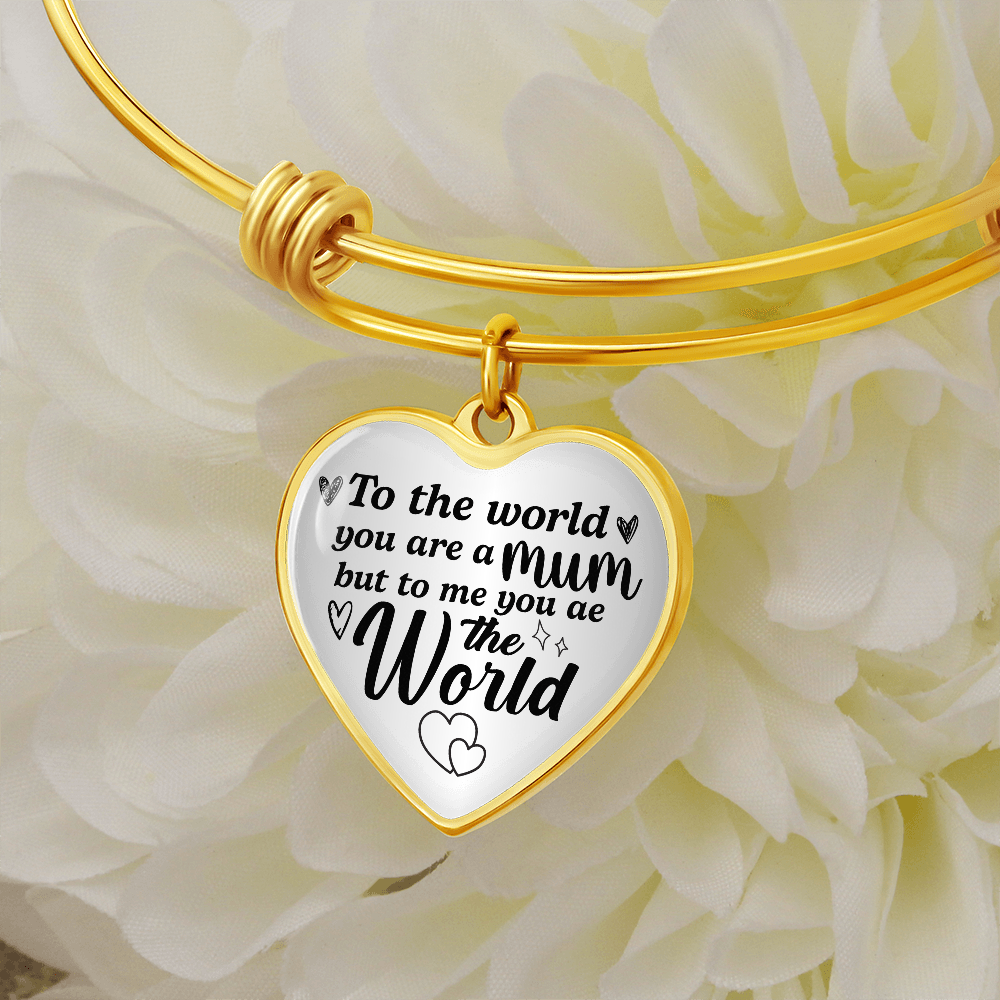 Silver heart charm bracelet with engraved quote for mom