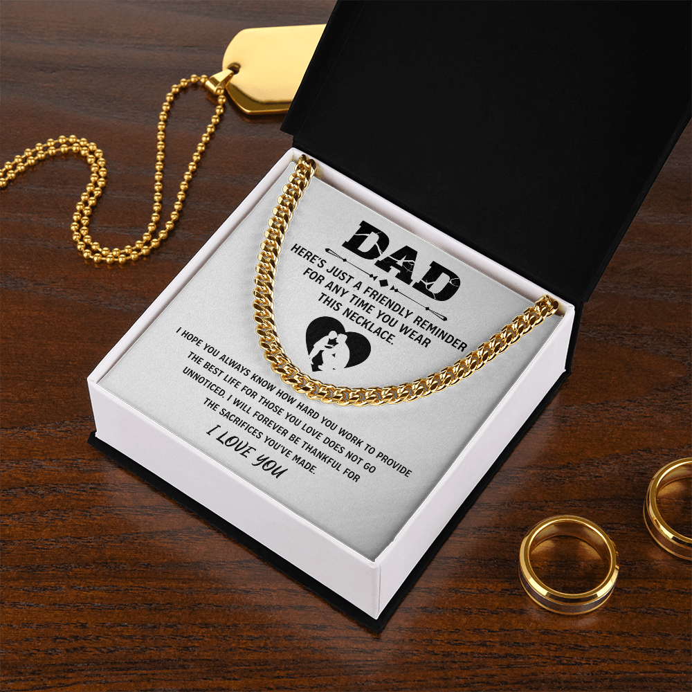 Father's Day Gifts, To My Dad Cuban necklace, Dad Birthday Valentine's Gift From Son or Daughter