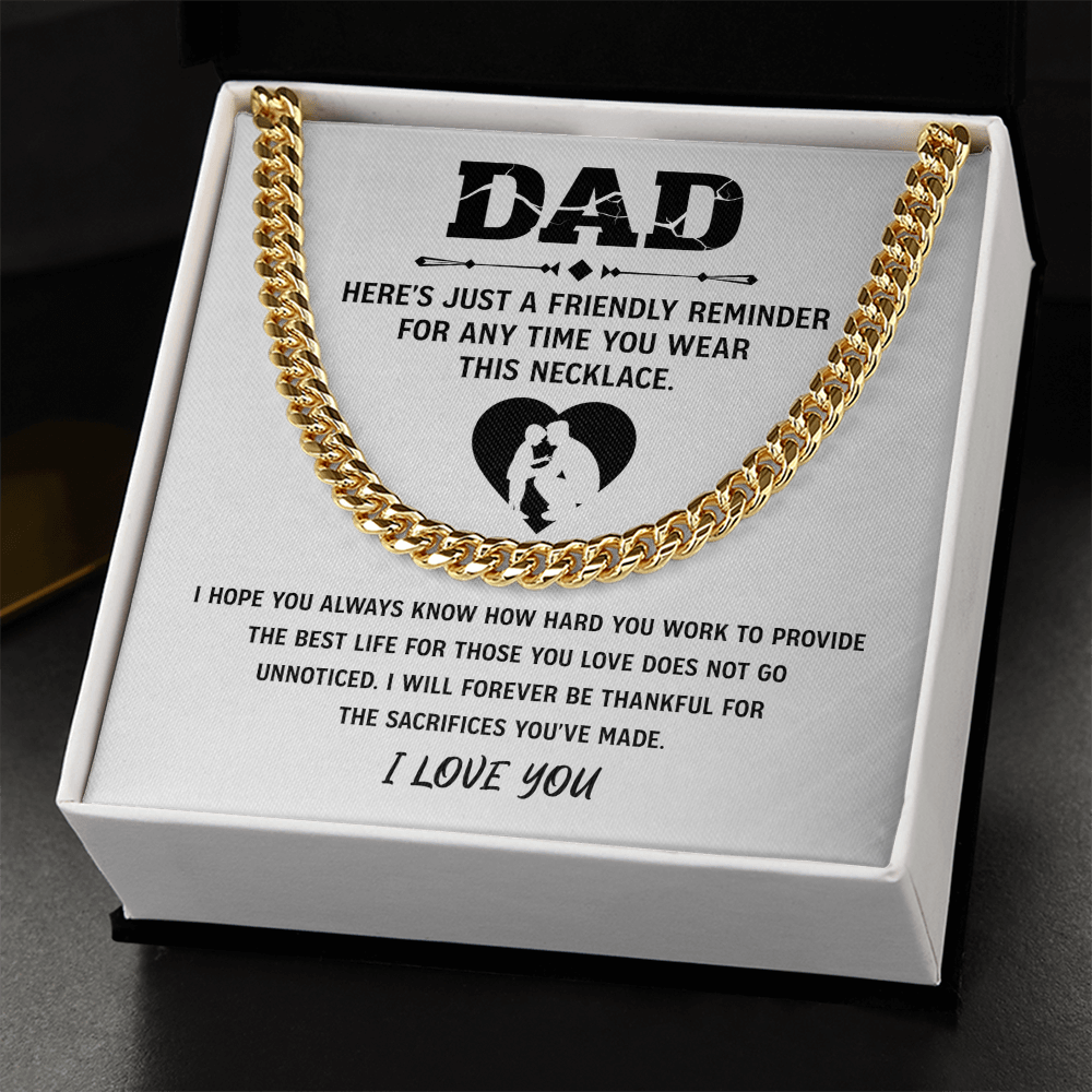 Father's Day Gifts, To My Dad Cuban necklace, Dad Birthday Valentine's Gift From Son or Daughter