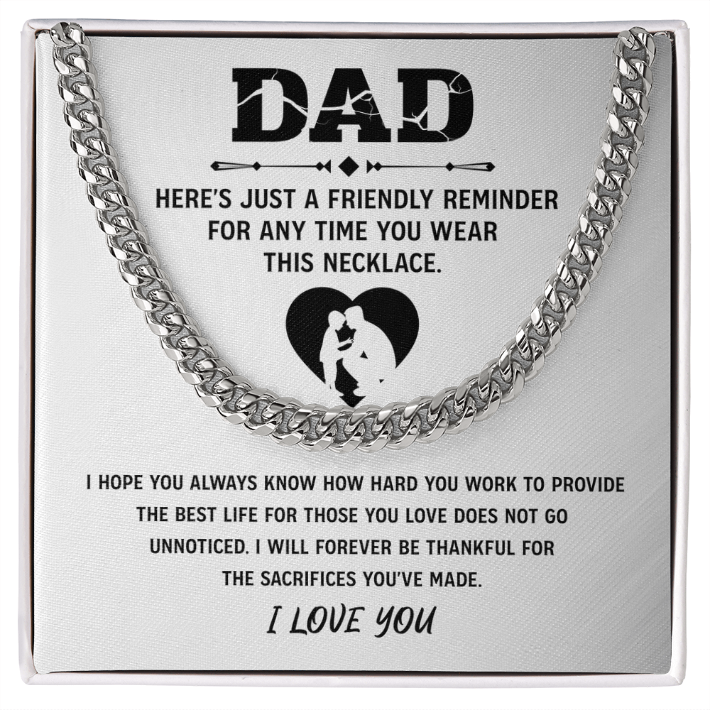 Father's Day Gifts, To My Dad Cuban necklace, Dad Birthday Valentine's Gift From Son or Daughter