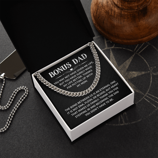 To My Bonus Dad - Father's Day Cuban Chain Necklace Gifts
