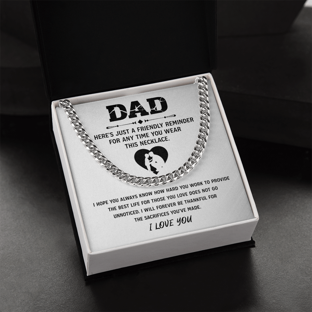 Father's Day Gifts, To My Dad Cuban necklace, Dad Birthday Valentine's Gift From Son or Daughter