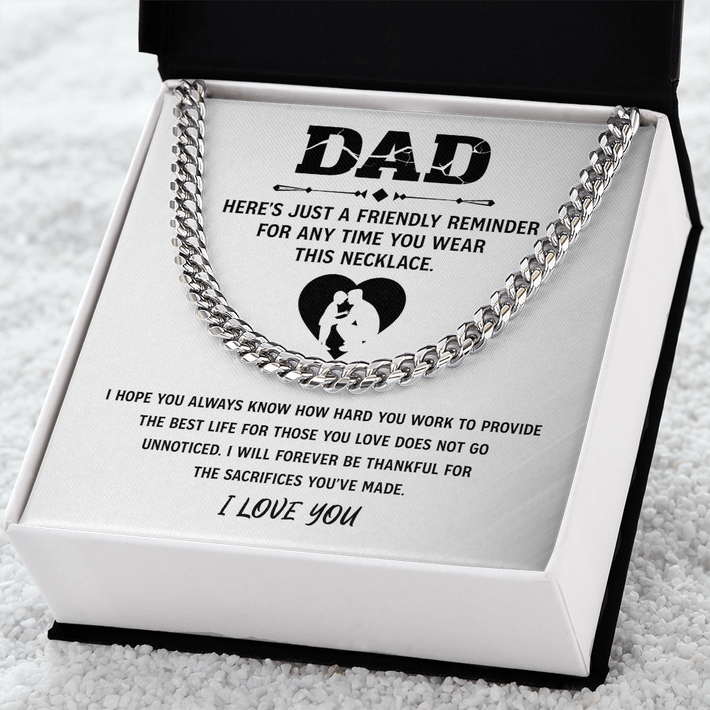 Father's Day Gifts, To My Dad Cuban necklace, Dad Birthday Valentine's Gift From Son or Daughter