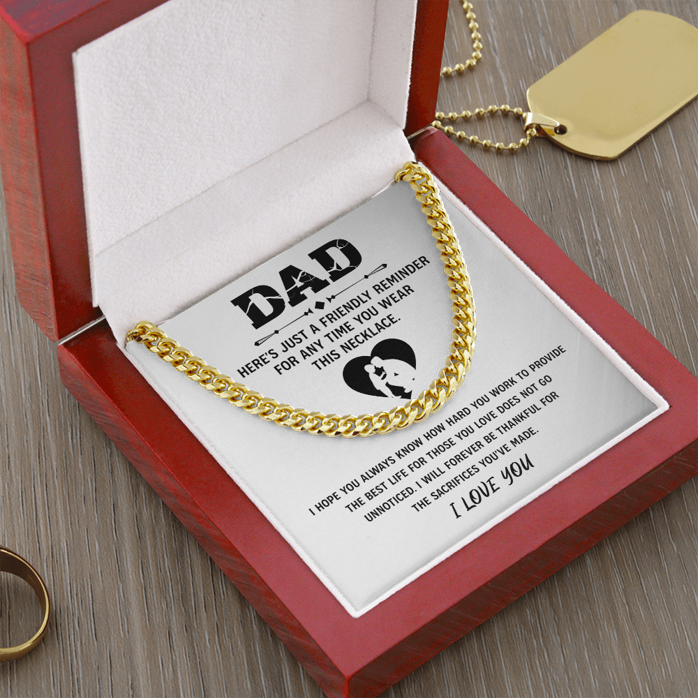 Father's Day Gifts, To My Dad Cuban necklace, Dad Birthday Valentine's Gift From Son or Daughter