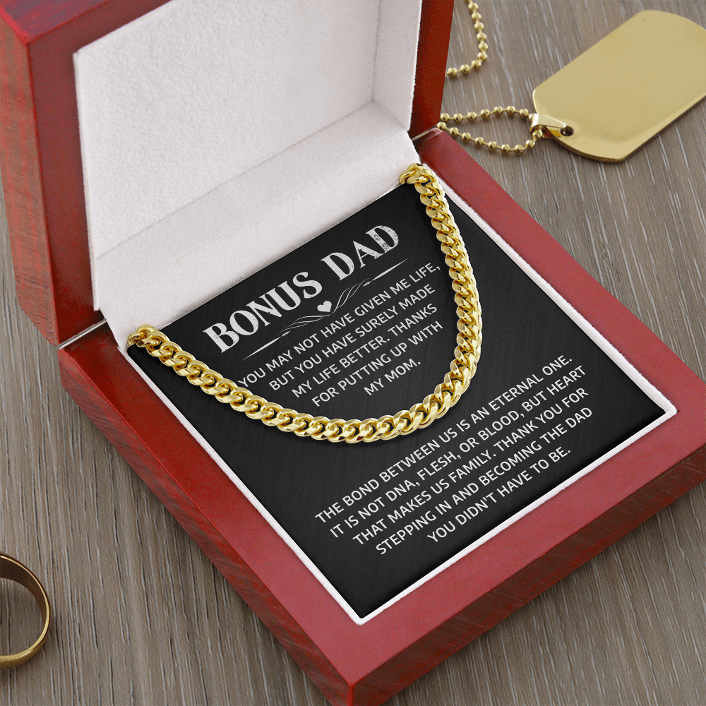 To My Bonus Dad - Father's Day Cuban Chain Necklace Gifts