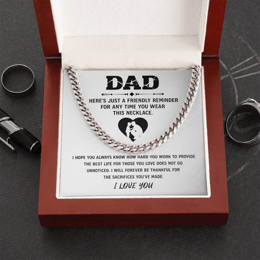 Father's Day Gifts, To My Dad Cuban necklace, Dad Birthday Valentine's Gift From Son or Daughter