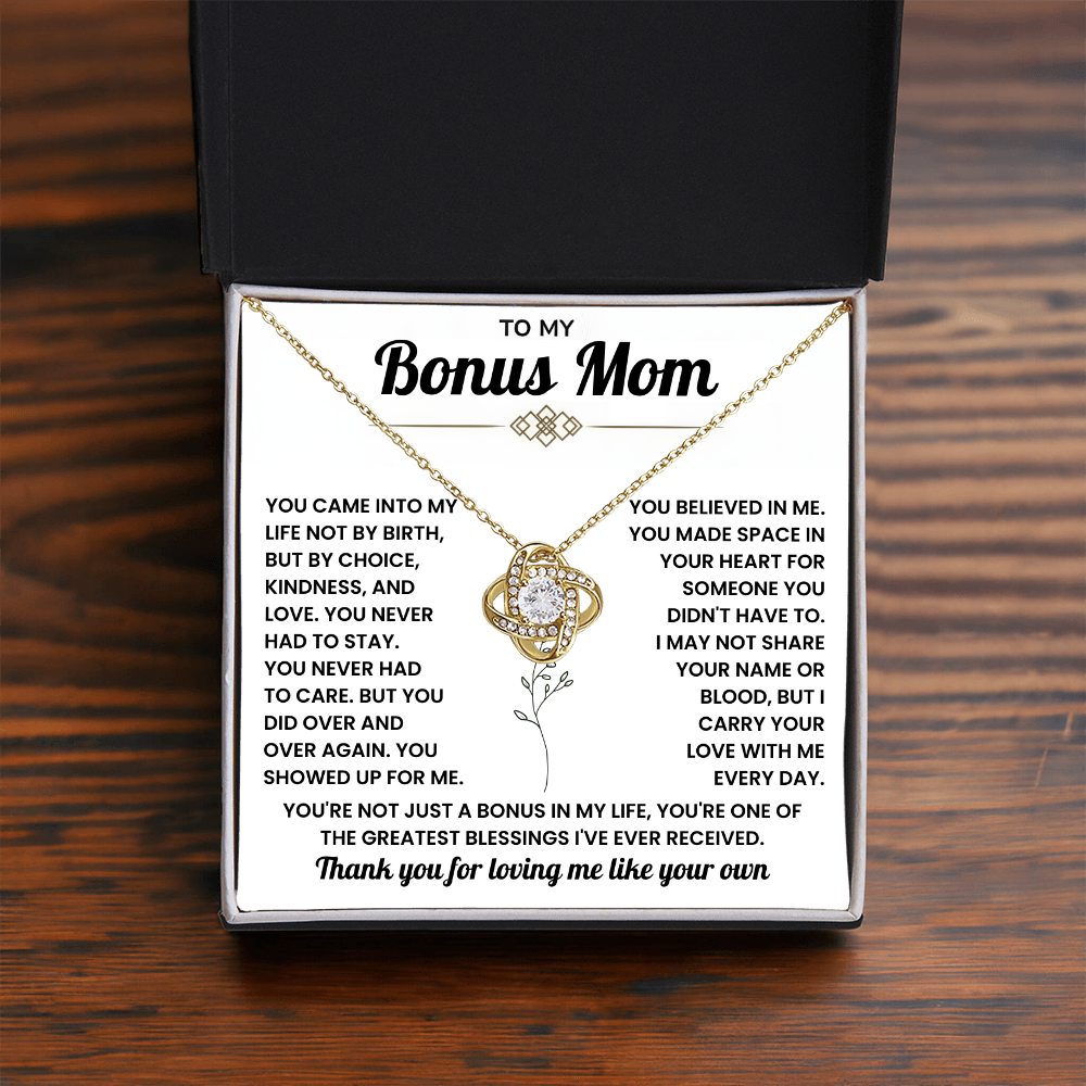 To My Bonus Mom Necklace, Mother in Law Jewelry With Message Card and Gift Box