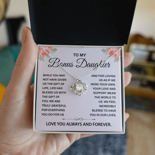 To My Bonus Daughter Love Knot Necklace Gifts