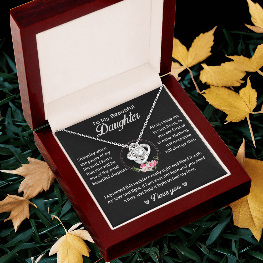To My Daughter Gifts - Daughter Forever Love Necklace, Daughter Necklace Gift - Daughter From Dad Love Knot Necklace