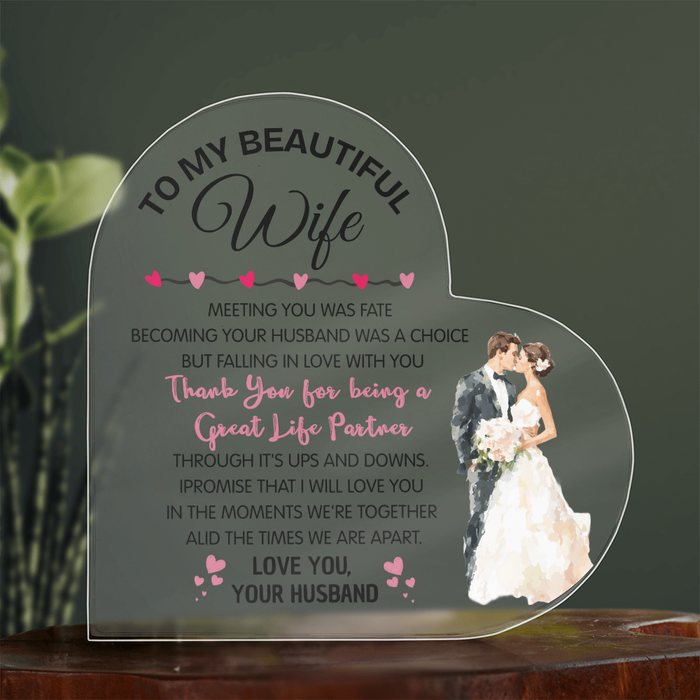To My Beautiful Wife Acrylic Heart, Sweet Valentine's Gift Keepsake