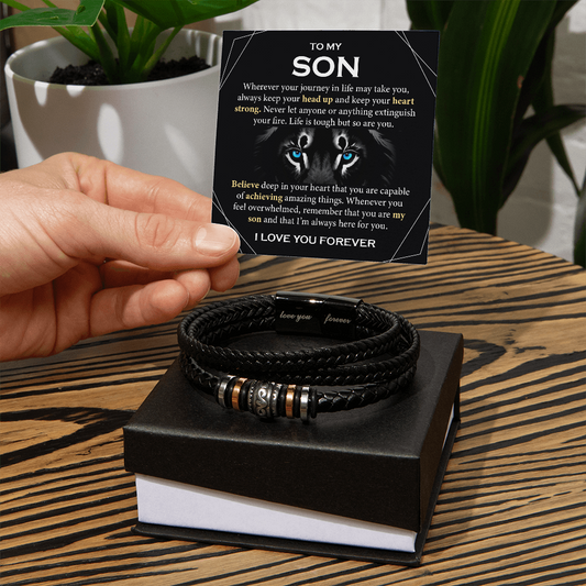 Mother to Son Leather Bracelet, Men Birthday Bracelet for Son from Mom and Dad