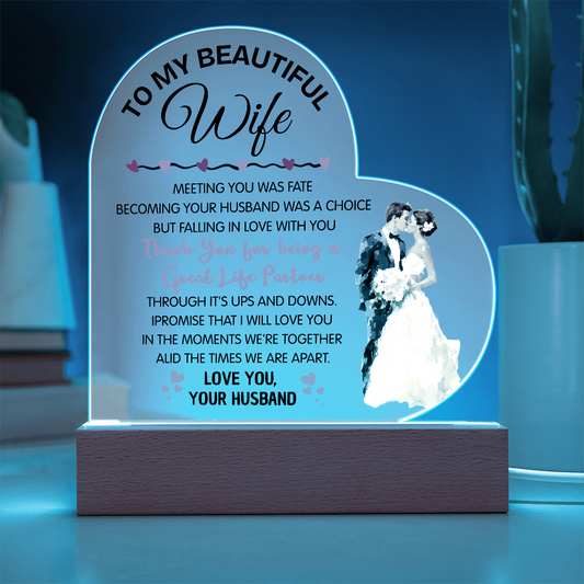 Romantic Heart Acrylic Gift for Wife – Valentine's Day Love Plaque
