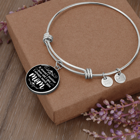 Silver heart charm bracelet with engraved quote for mom