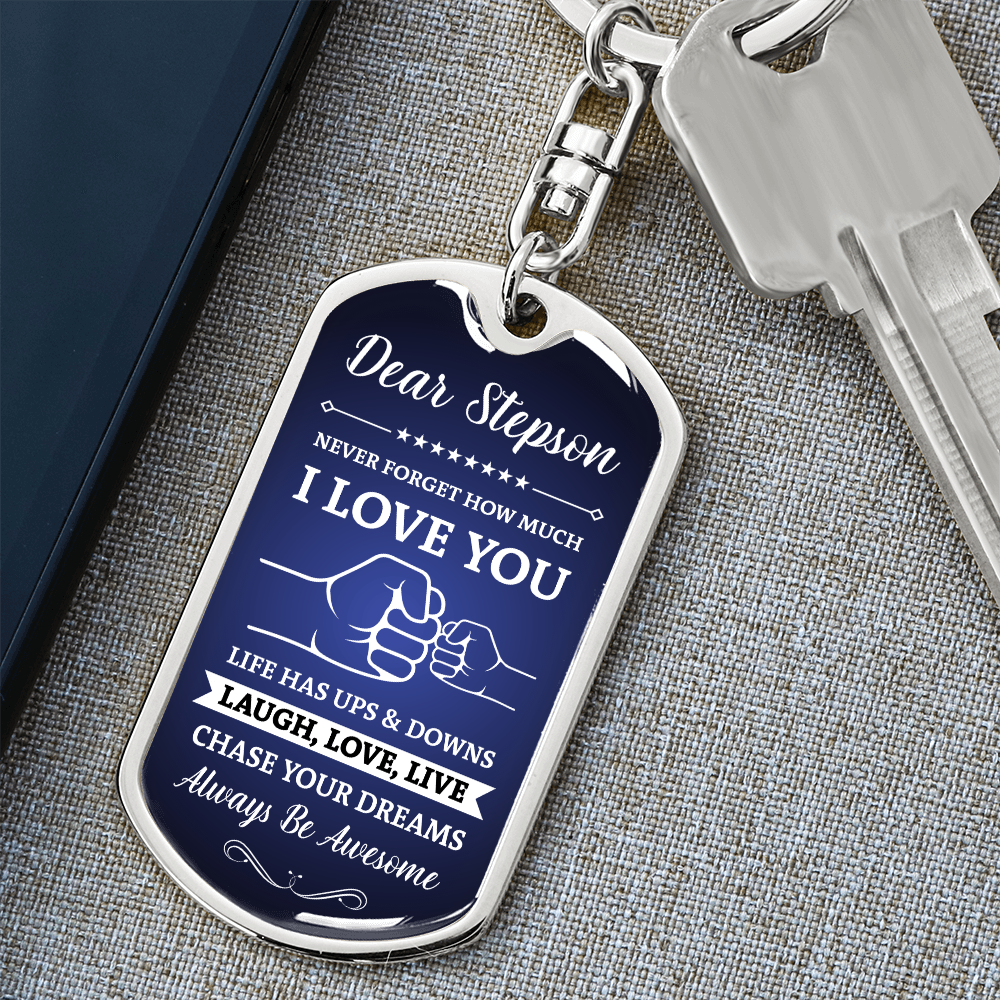 To My Stepson Dog Tag Keychain - Gift From Mom & Dad