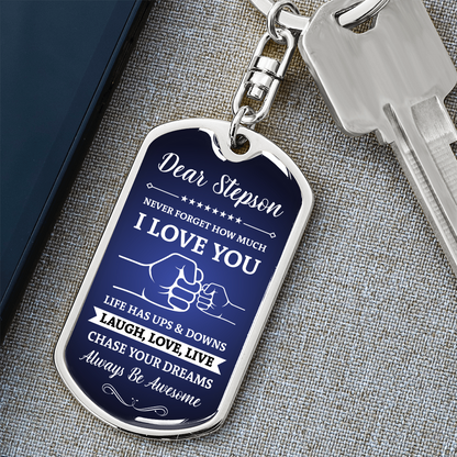 To My Stepson Dog Tag Keychain - Gift From Mom & Dad