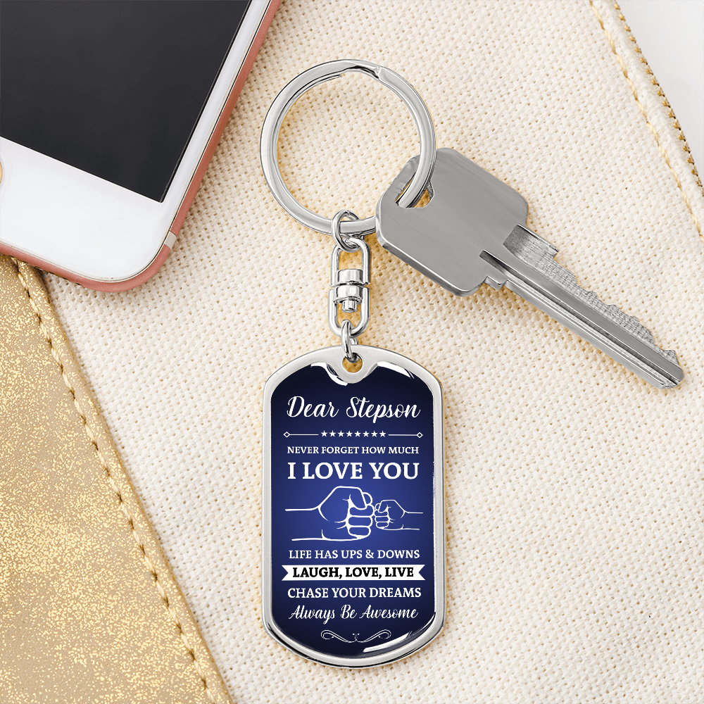 To My Stepson Dog Tag Keychain - Gift From Mom & Dad