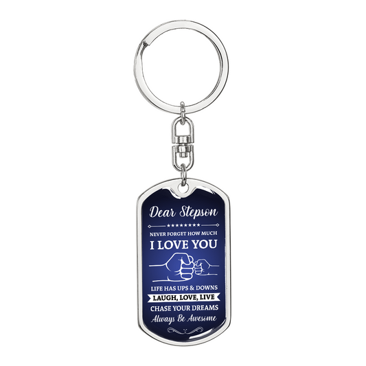 To My Stepson Dog Tag Keychain - Gift From Mom & Dad