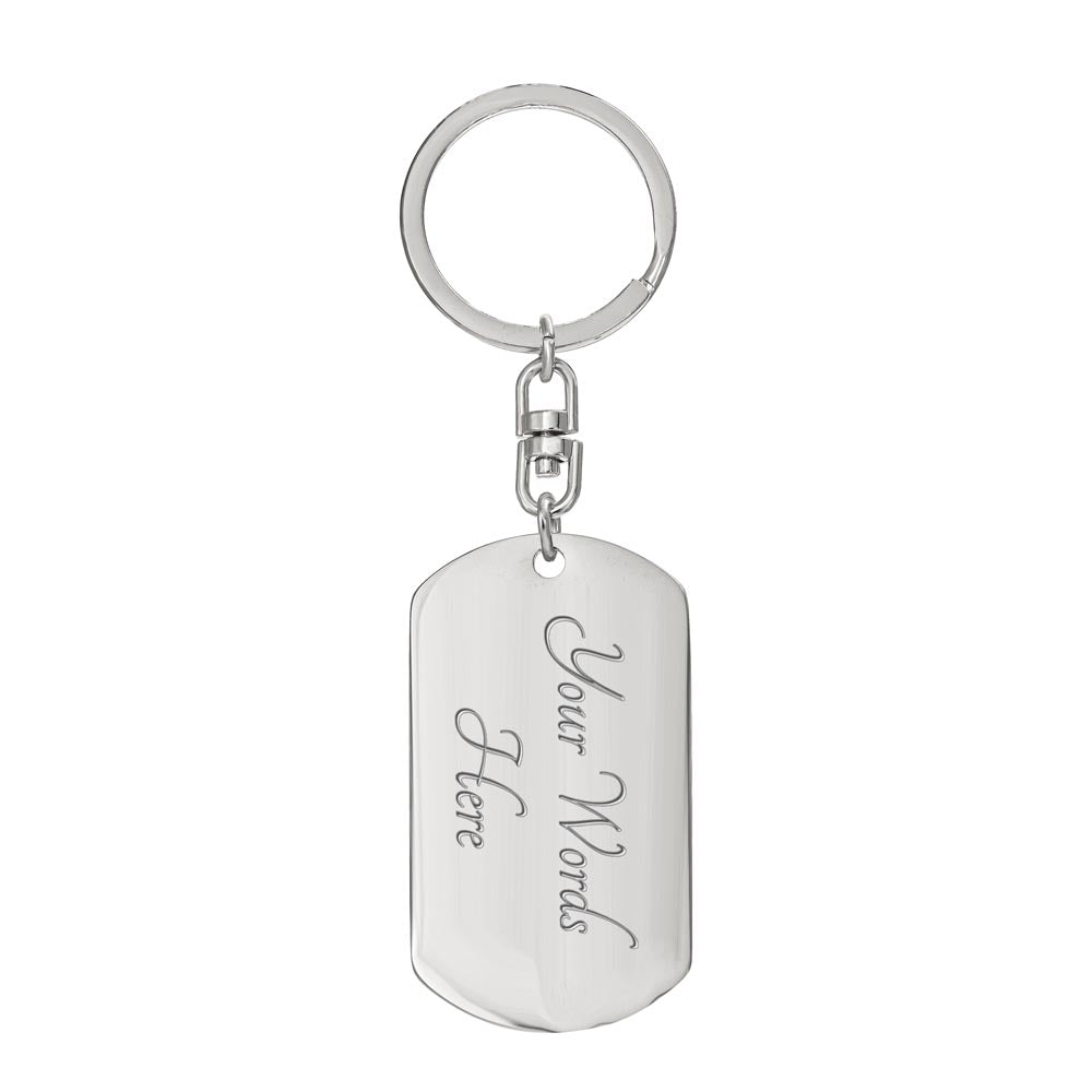 "Bonus Son" keychain in a deep blue and white design.

