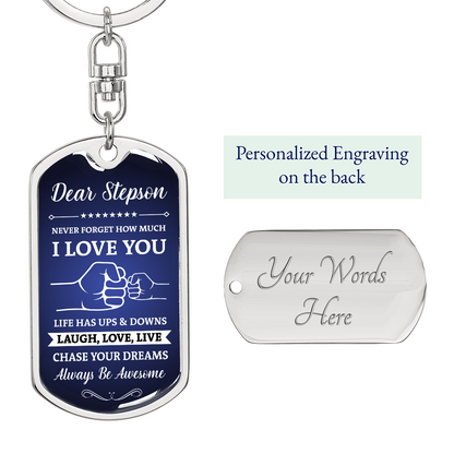 To My Stepson Dog Tag Keychain - Gift From Mom & Dad