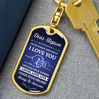 To My Stepson Dog Tag Keychain - Gift From Mom & Dad