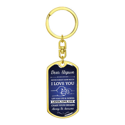 To My Stepson Dog Tag Keychain - Gift From Mom & Dad