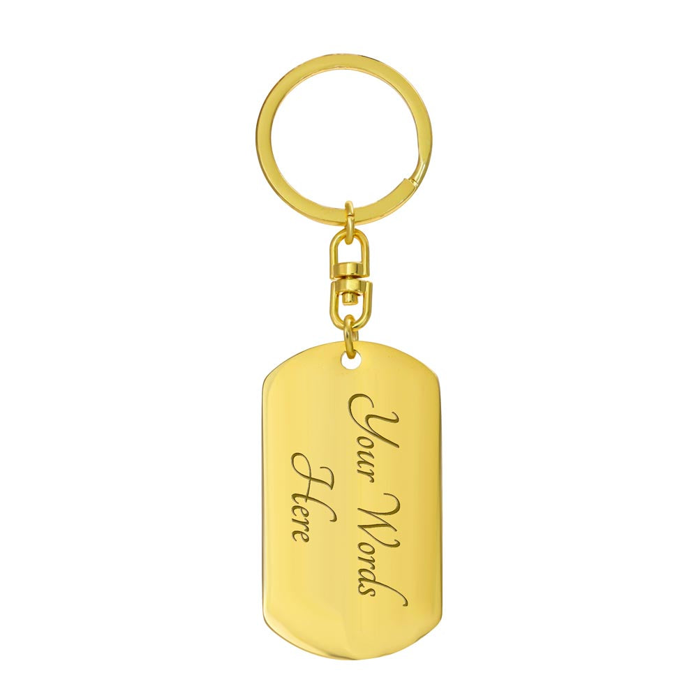 "Bonus Son" keychain in a deep blue and white design.

