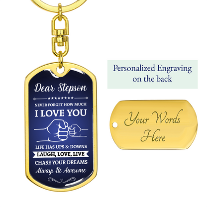 To My Stepson Dog Tag Keychain - Gift From Mom & Dad