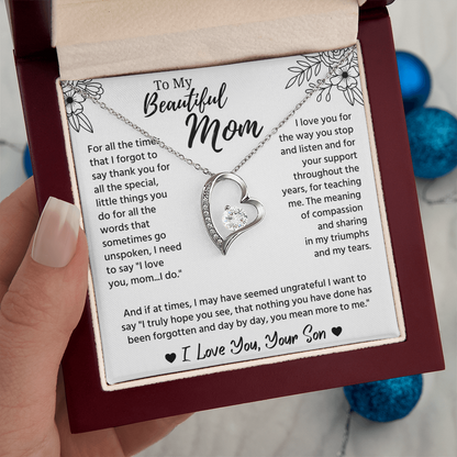 To My Mom Necklace, Mom Birthday Gifts With Message Card
