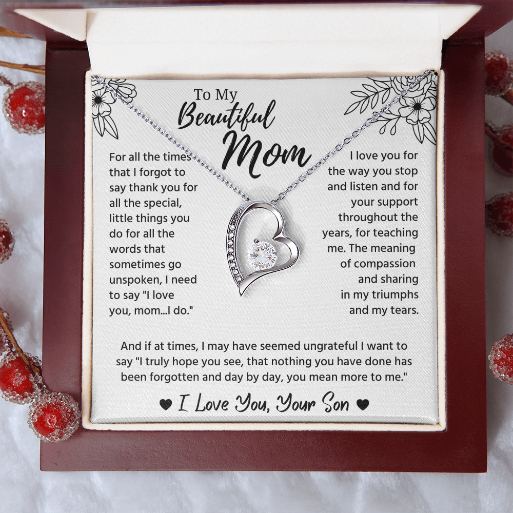 To My Mom Necklace, Mom Birthday Gifts With Message Card