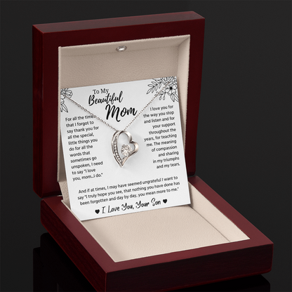 To My Mom Necklace, Mom Birthday Gifts With Message Card
