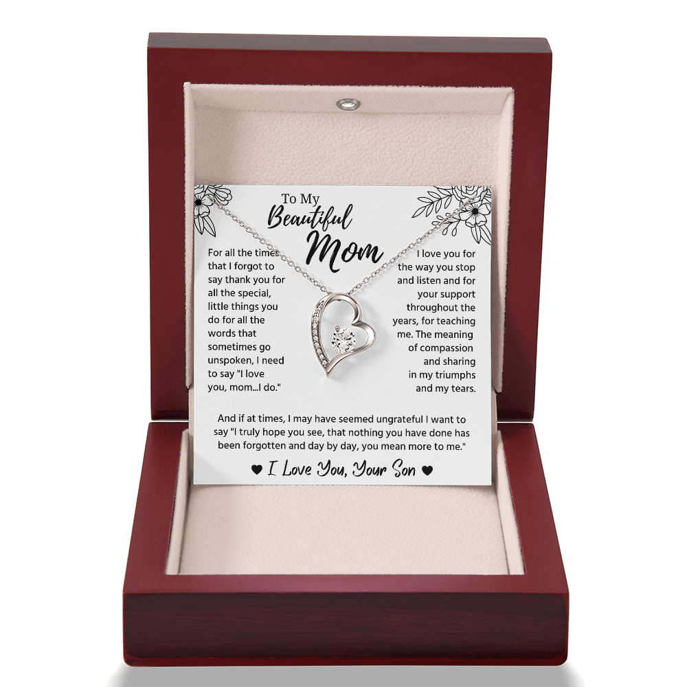 To My Mom Necklace, Mom Birthday Gifts With Message Card