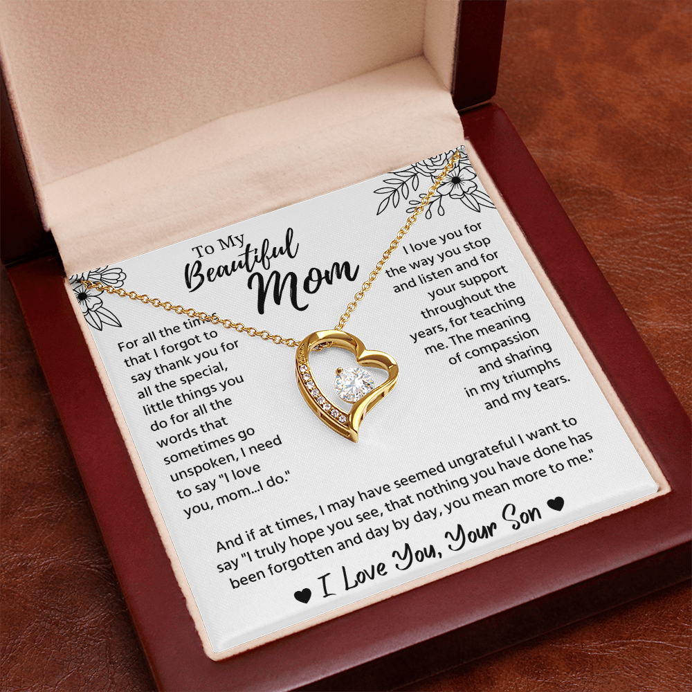 To My Mom Necklace, Mom Birthday Gifts With Message Card