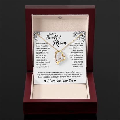 To My Mom Necklace, Mom Birthday Gifts With Message Card