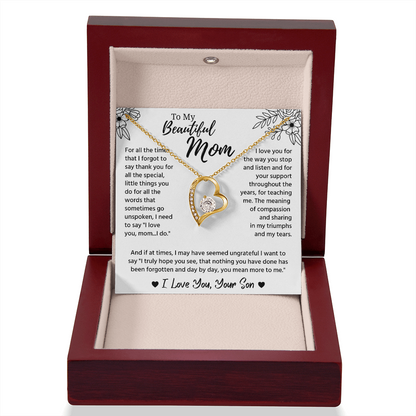 To My Mom Necklace, Mom Birthday Gifts With Message Card