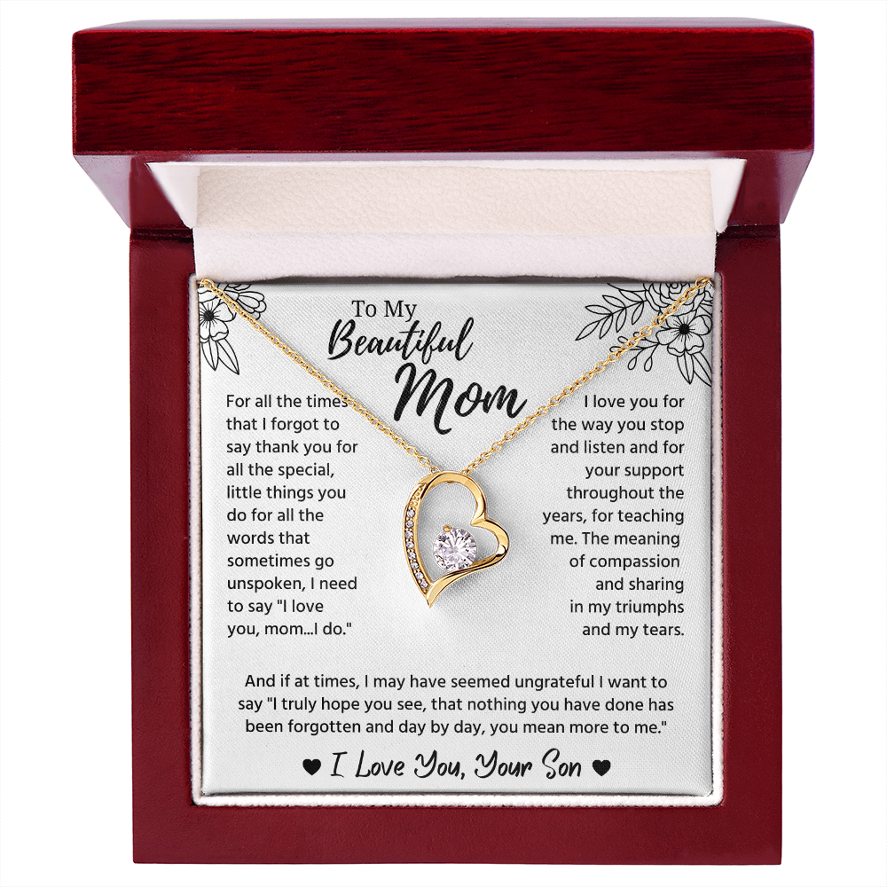 To My Mom Necklace, Mom Birthday Gifts With Message Card