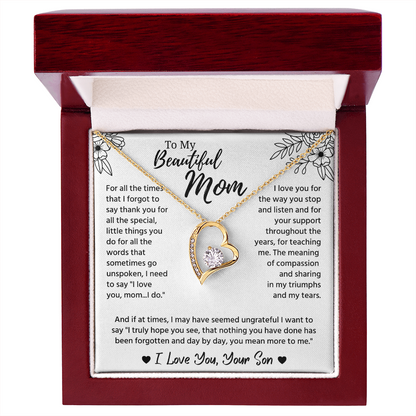 To My Mom Necklace, Mom Birthday Gifts With Message Card