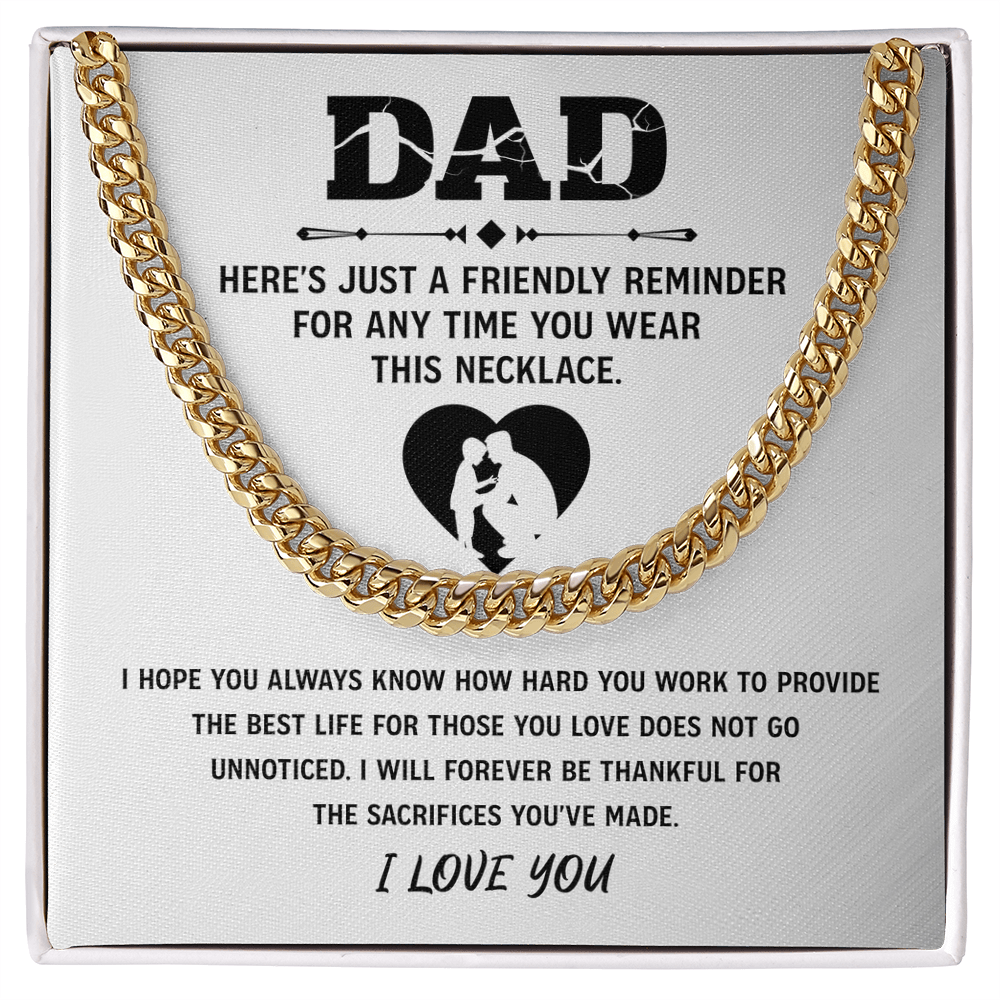 Father's Day Gifts, To My Dad Cuban necklace, Dad Birthday Valentine's Gift From Son or Daughter
