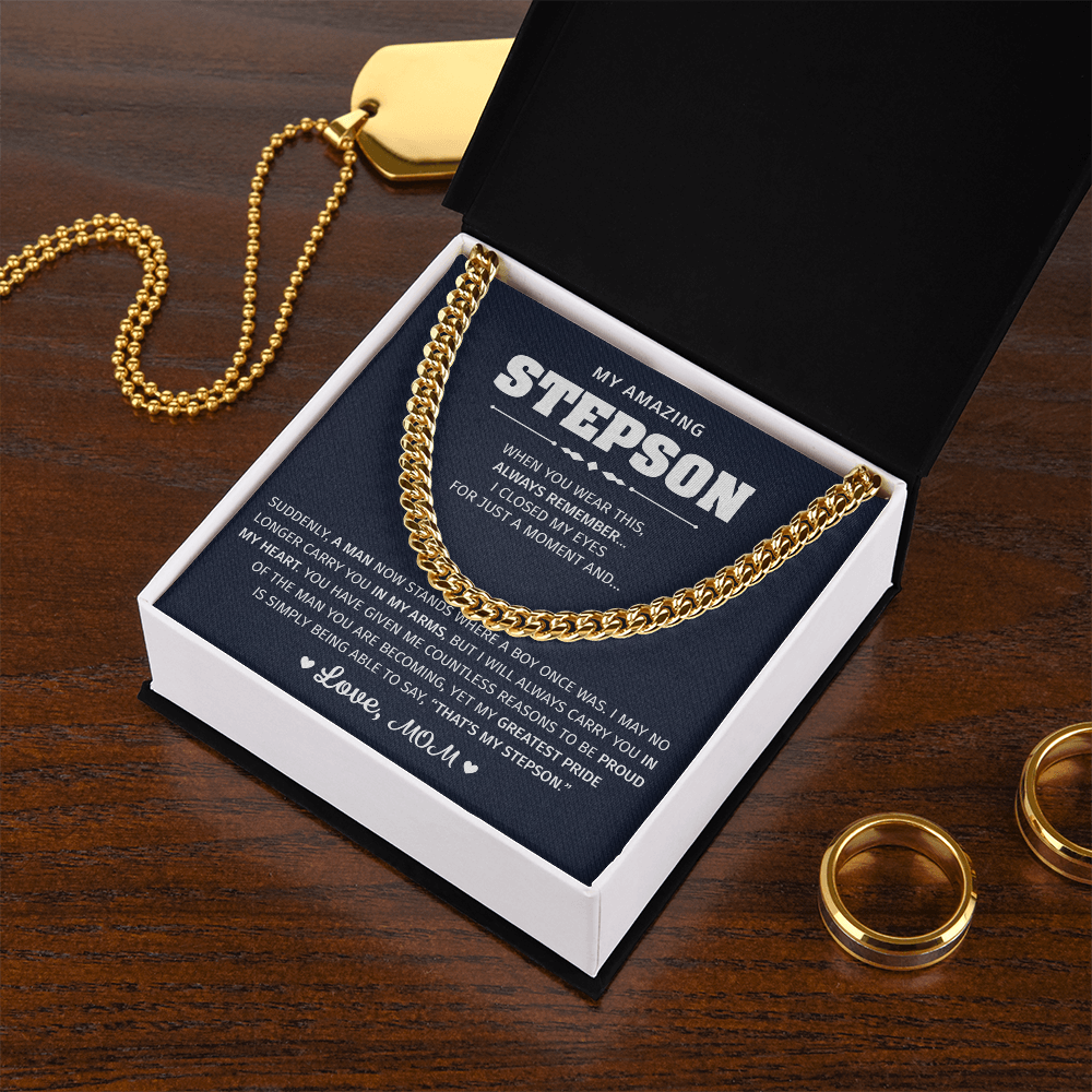 A sentimental necklace for a stepson from his mother.