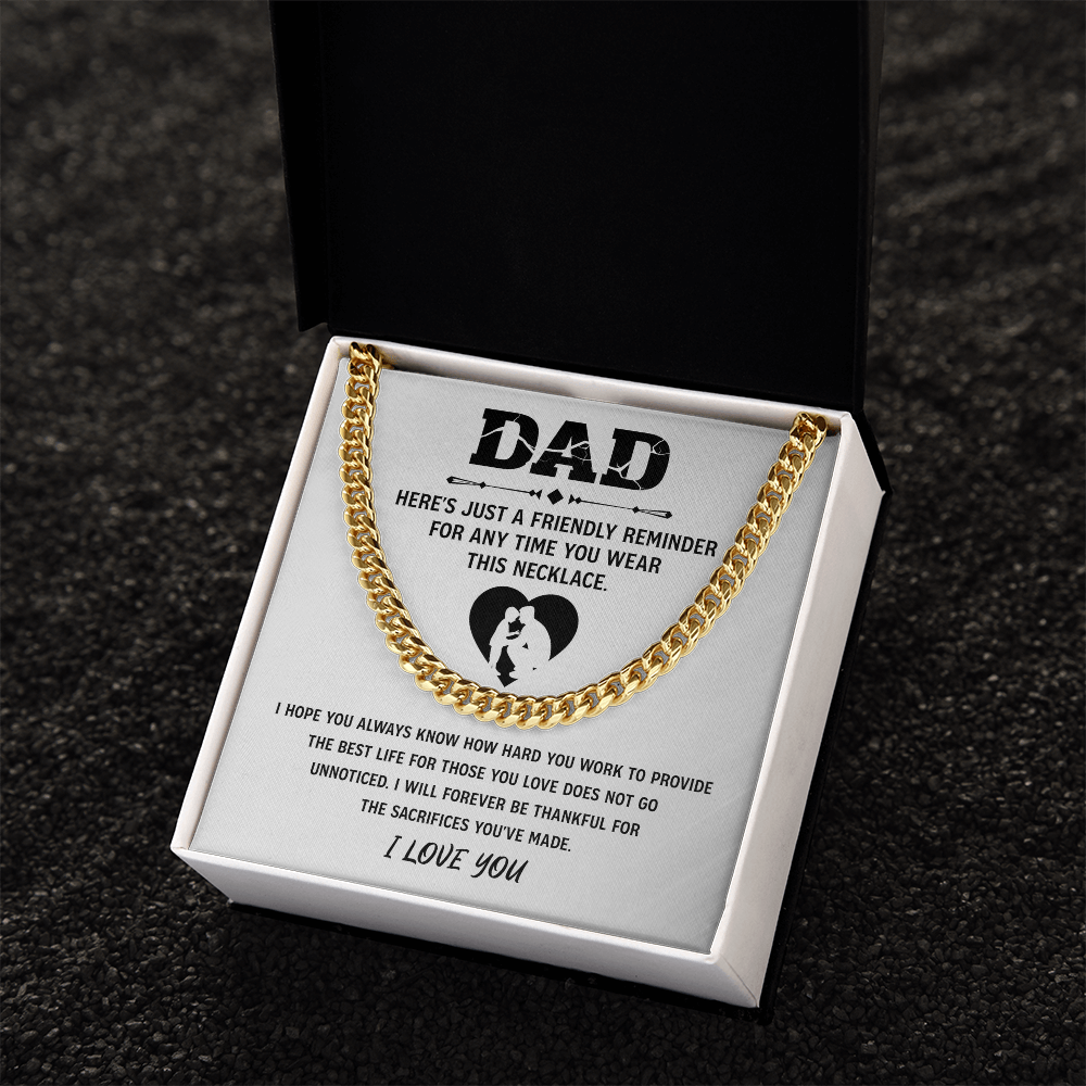 Father's Day Gifts, To My Dad Cuban necklace, Dad Birthday Valentine's Gift From Son or Daughter
