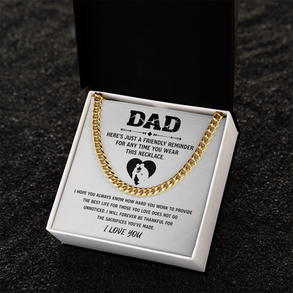 Father's Day Gifts, To My Dad Cuban necklace, Dad Birthday Valentine's Gift From Son or Daughter