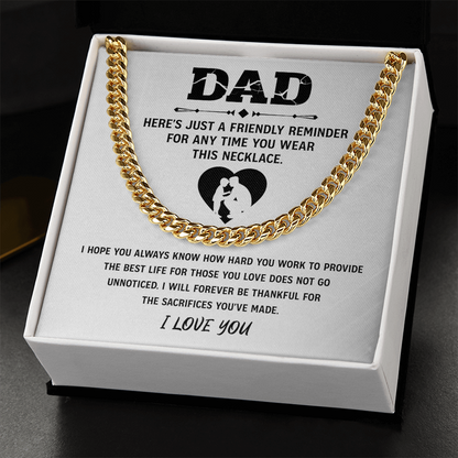 Father's Day Gifts, To My Dad Cuban necklace, Dad Birthday Valentine's Gift From Son or Daughter