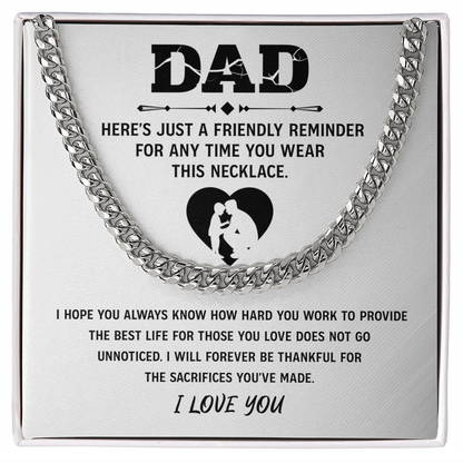 Father's Day Gifts, To My Dad Cuban necklace, Dad Birthday Valentine's Gift From Son or Daughter