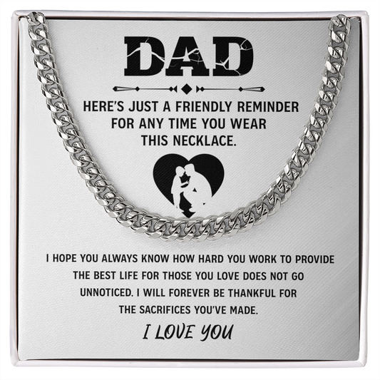 Father's Day Gifts, To My Dad Cuban necklace, Dad Birthday Valentine's Gift From Son or Daughter