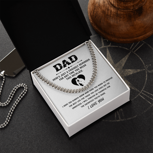 Father's Day Gifts, To My Dad Cuban necklace, Dad Birthday Valentine's Gift From Son or Daughter